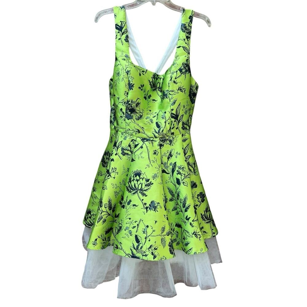 Miss Ord Fit Flare dress chartreuse Lime Black Floral whimsigoth Rockabilly‎ XL